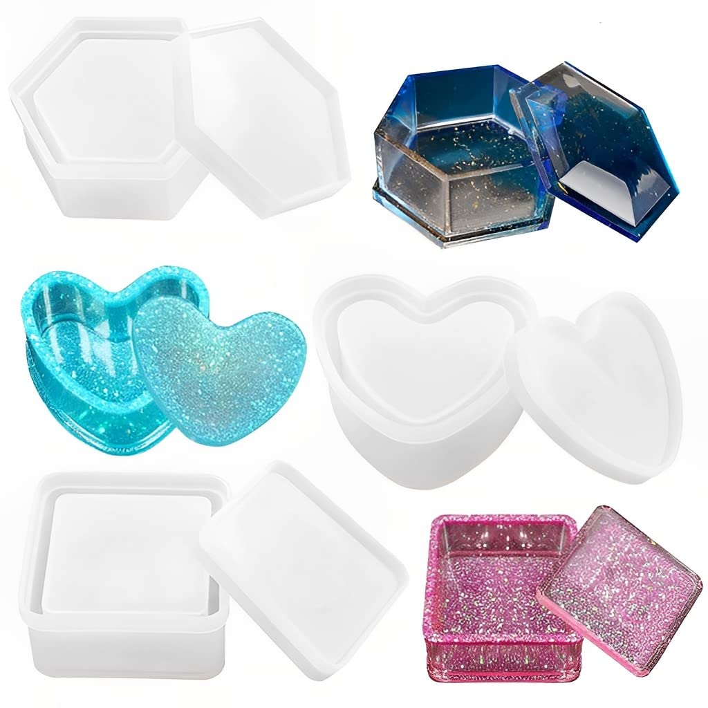 HASTHIP 3Pcs Resin Heart Hexagon Square Jewelry Organizer Kit Silicone Resin Molds for DIY Making Home Decor Craft Tools HASTHIP 3Pcs Resin Heart Hexagon Square Jewelry Organizer Kit Silicone Resin Molds for DIY Making Home Decor Craft Tools
